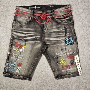 NWOT Copper Rivet Mens Distressed Dark Y2K Edgy Alt Embroidered Jeans Size 36